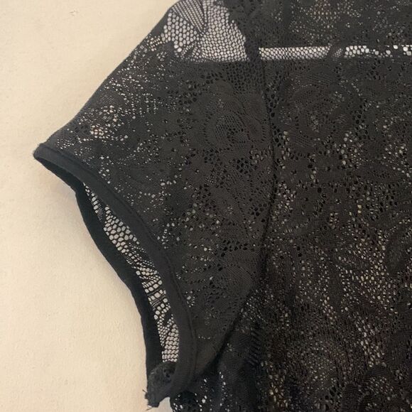 Grace Elements sheer black floral short sleeve blouse Size L - Picture 4 of 6
